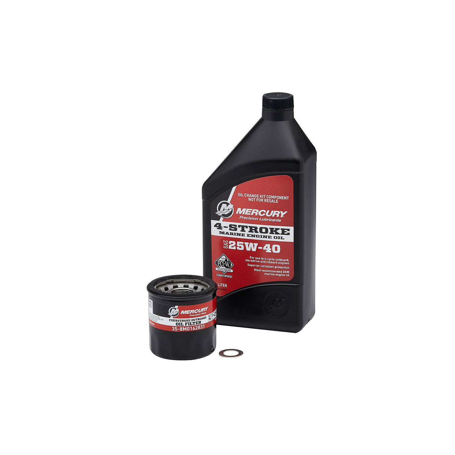 Mercury 25W-40 oil change kit for 15 and 20hp carbureted FourStroke outboards 8M0081914 Included Parts