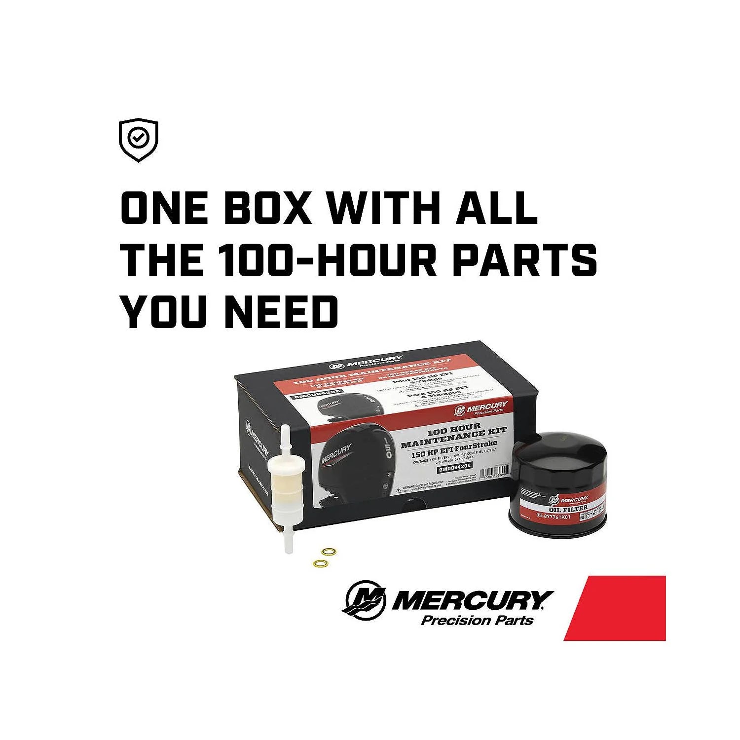 Mercury 8M0094232 100-hour maintenance kit for 150HP FourStroke EFI—oil filter, fuel filter, gearcase drain seal All You Need