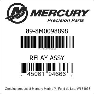 Mercury 8M0098898 starter relay assembly part number label