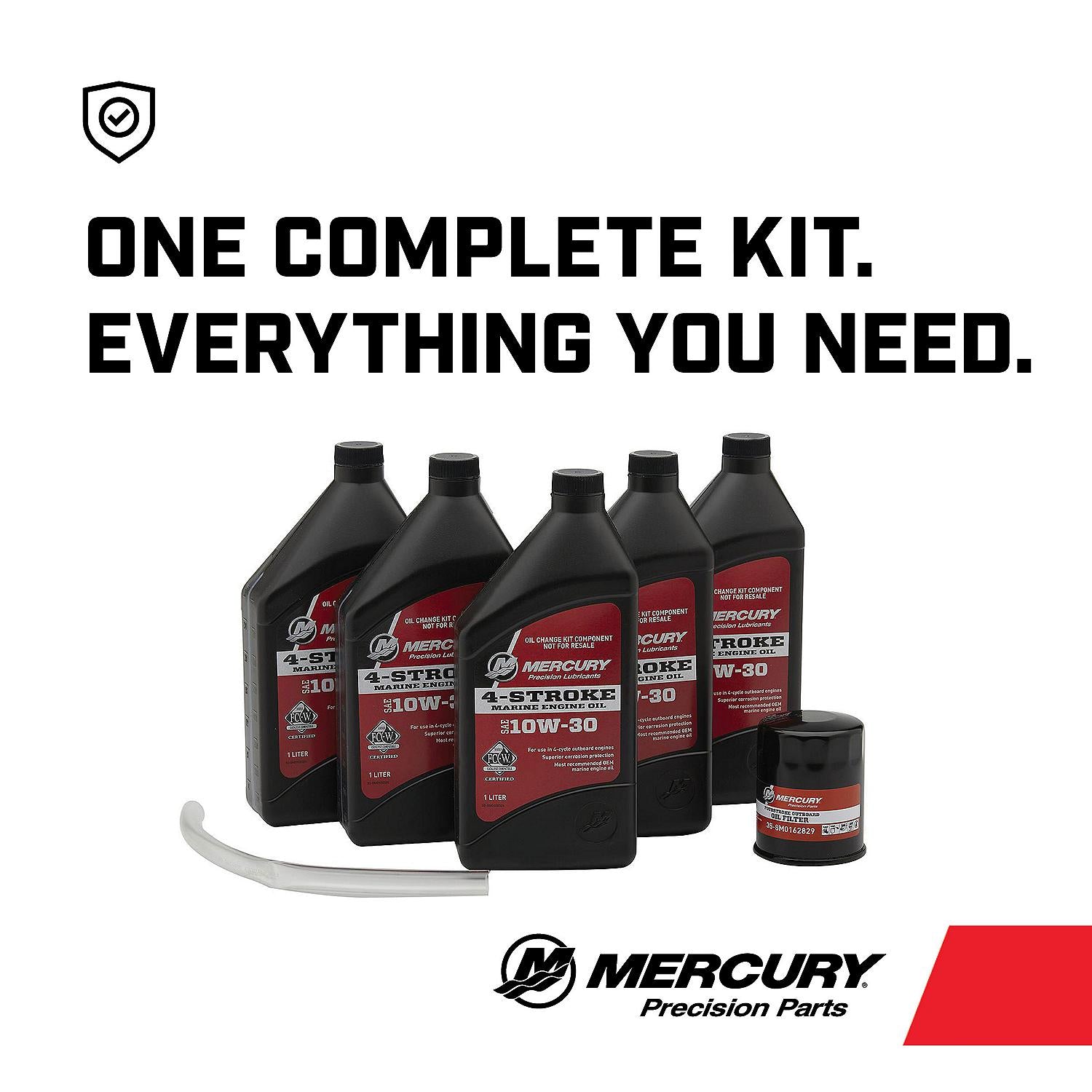 Mercury 10W-30 oil change kit for 2.1L 75 90 and 115hp EFI FourStroke outboards serial 2B094996 and up 8M0107510 Complete Kit