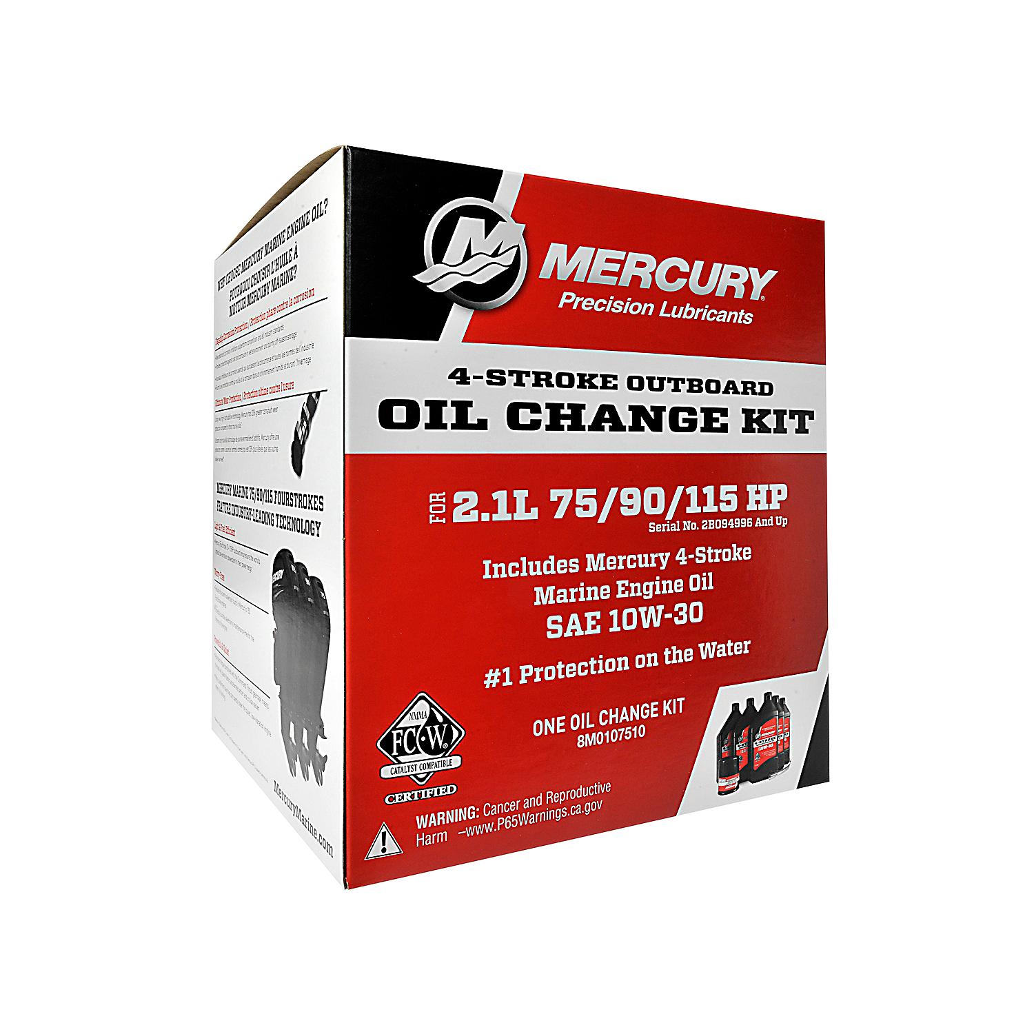 Mercury 10W-30 Oil Change Kit for 2.1L 75/90/115hp EFI FourStroke Outboards 8M0107510