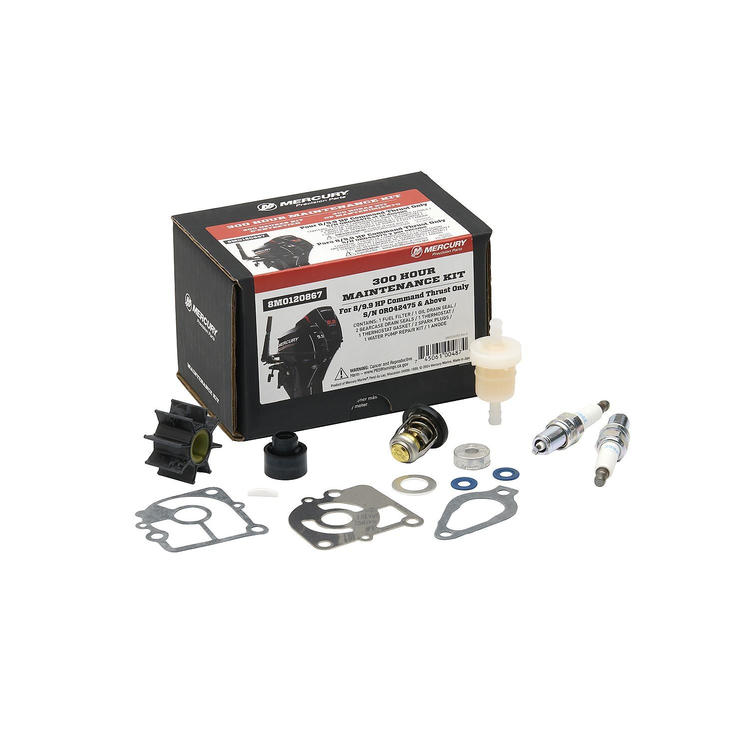 Mercury 300-hour maintenance kit for 8 and 9.9hp FourStroke Command Thrust outboards 8M0120867