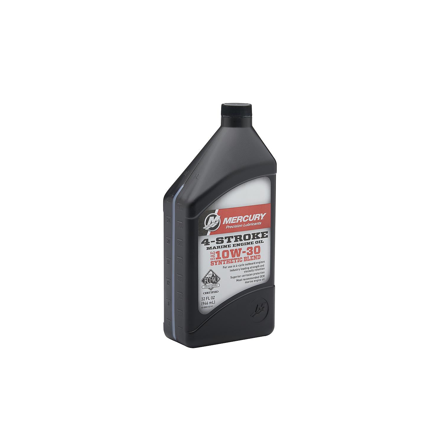 Mercury 10W-30 4-stroke synthetic blend marine engine oil 1 quart for V6 V8 and up to 150hp outboards 8M0142141 Front Opposite