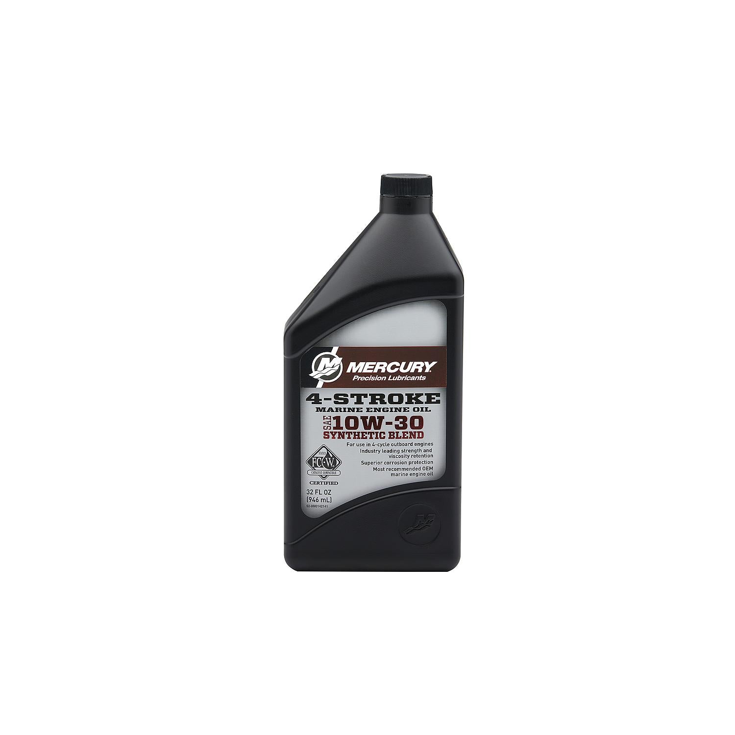 Mercury 10W-30 4-stroke synthetic blend marine engine oil 1 quart for V6 V8 and up to 150hp outboards 8M0142141