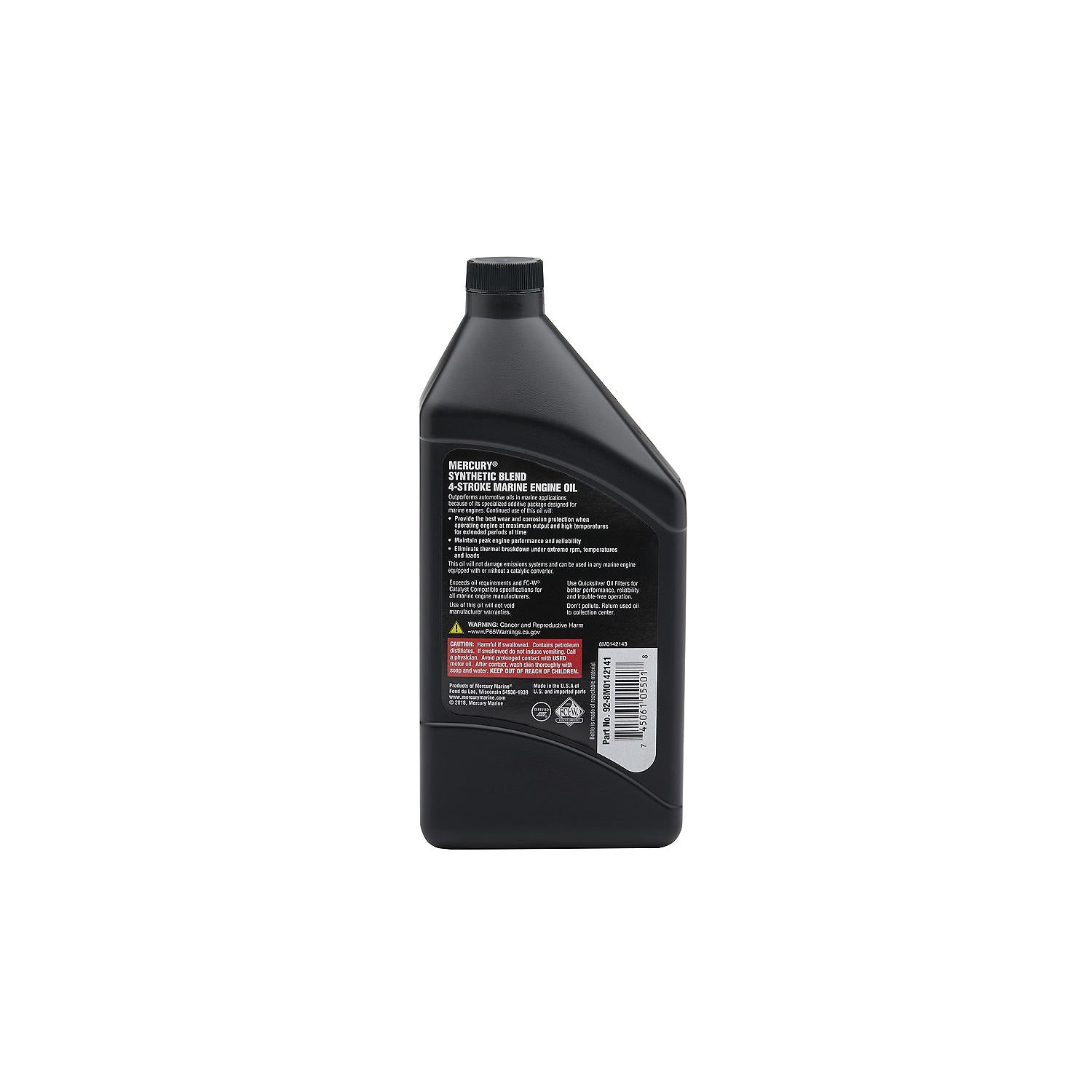 Mercury 10W-30 4-stroke synthetic blend marine engine oil 1 quart for V6 V8 and up to 150hp outboards 8M0142141 Back