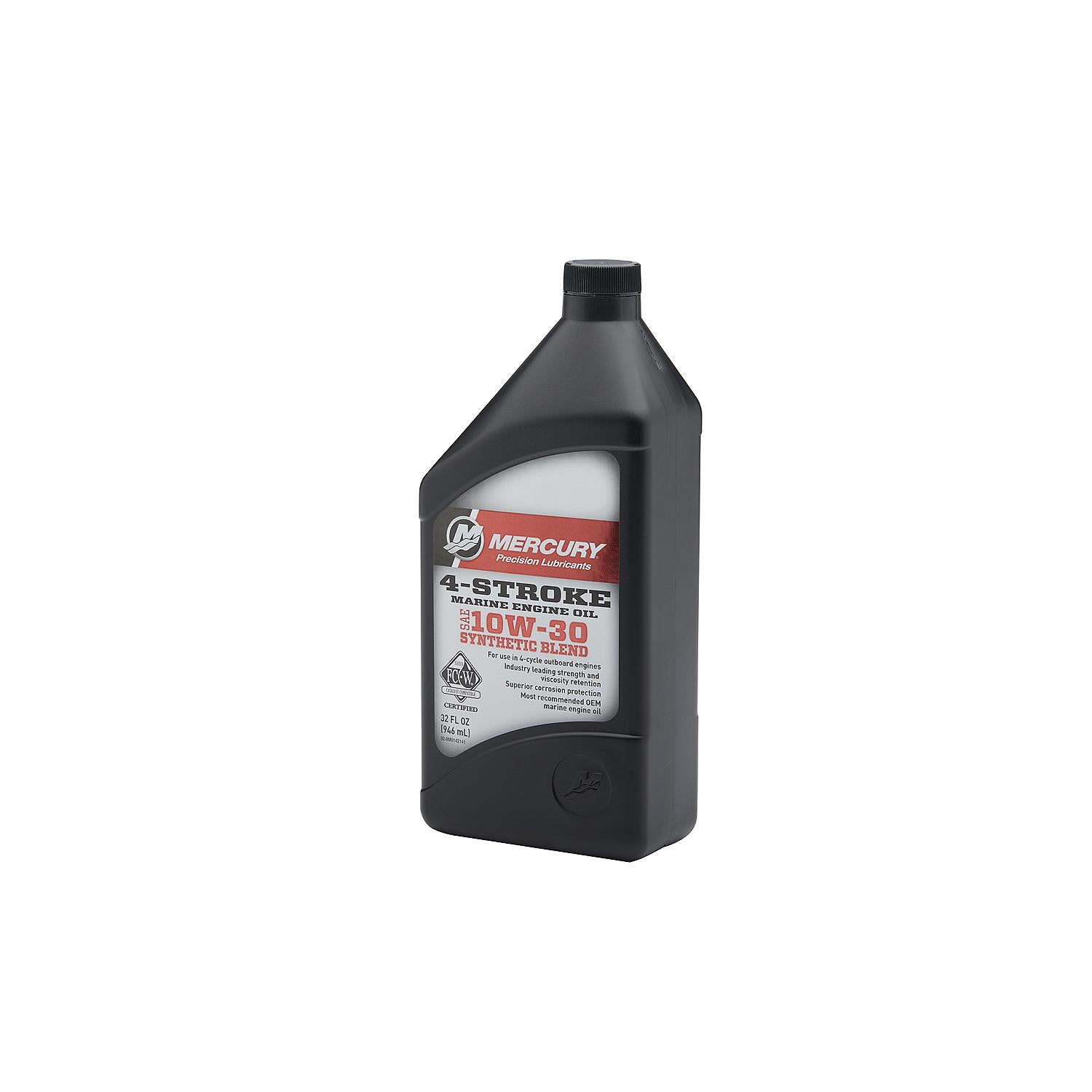 Mercury 10W-30 4-stroke synthetic blend marine engine oil 1 quart for V6 V8 and up to 150hp outboards 8M0142141 Front Angle