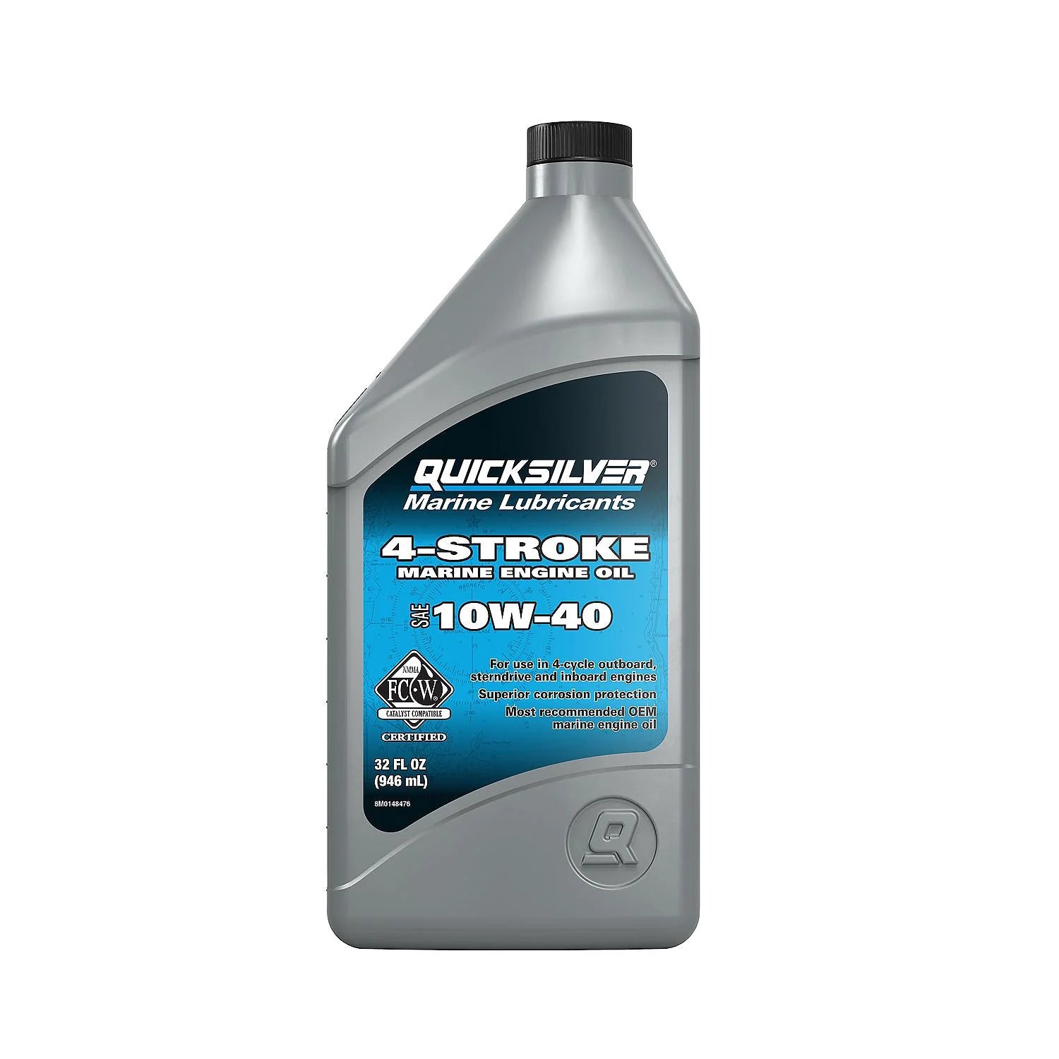 Quicksilver 10W-40 4-stroke marine engine oil, 1-quart bottle (8M0148476), mineral base with marine additive package