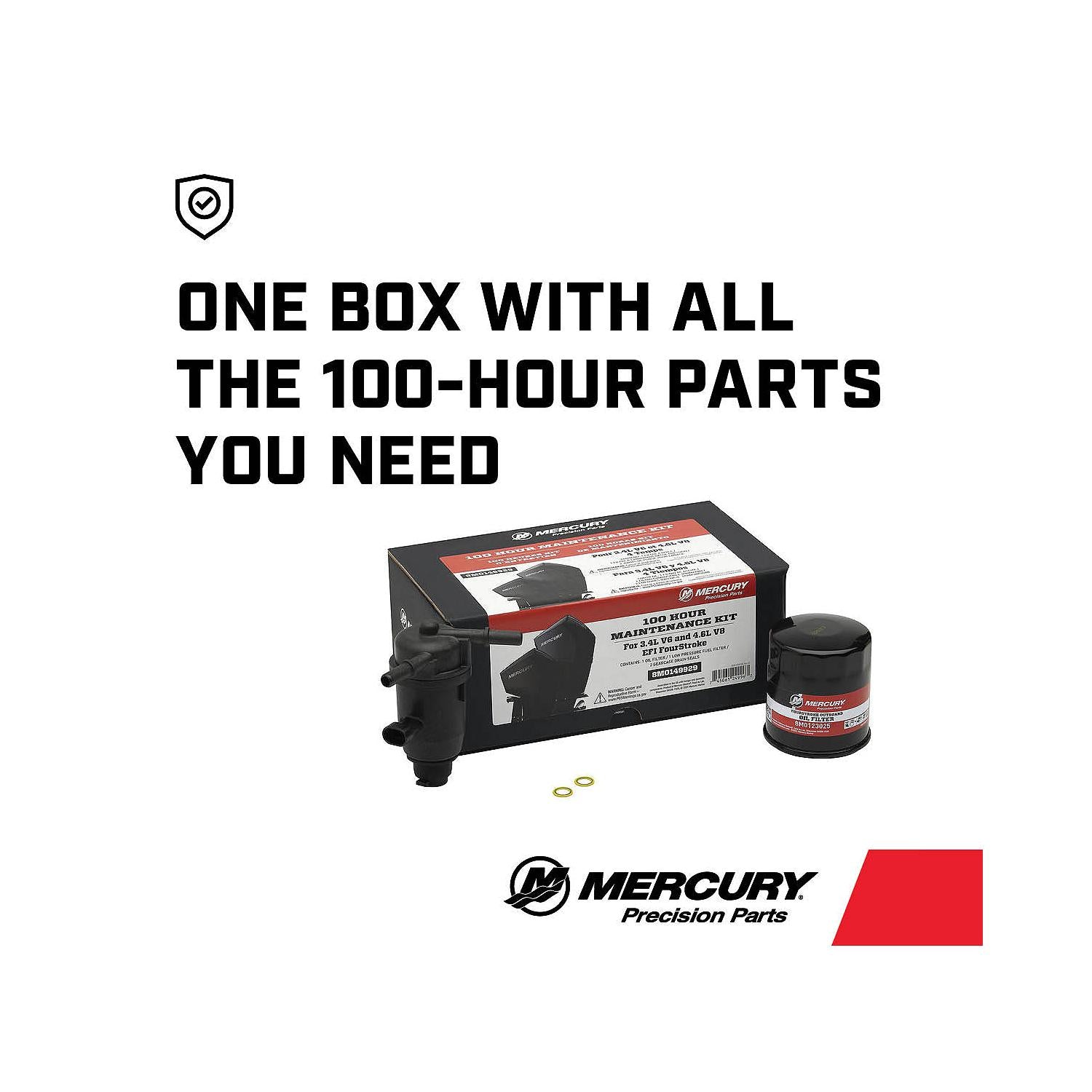 Mercury 100-hour maintenance kit for 175-300hp V6 and V8 FourStroke outboards serial 2B529482 and higher 8M0149929 One Box