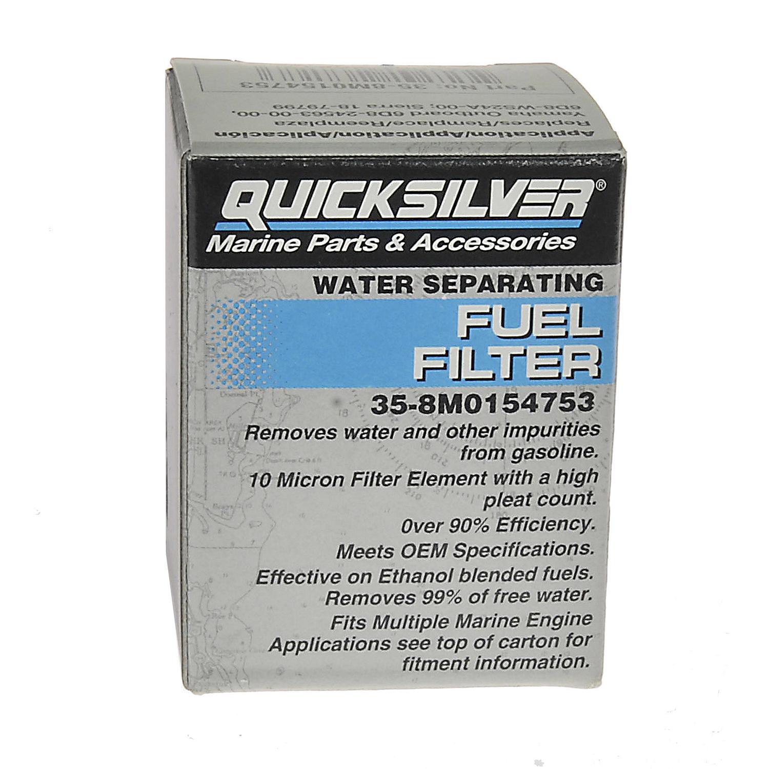 Quicksilver inline water separating fuel filter for select Yamaha 40-115hp outboards 8M0154753 Box