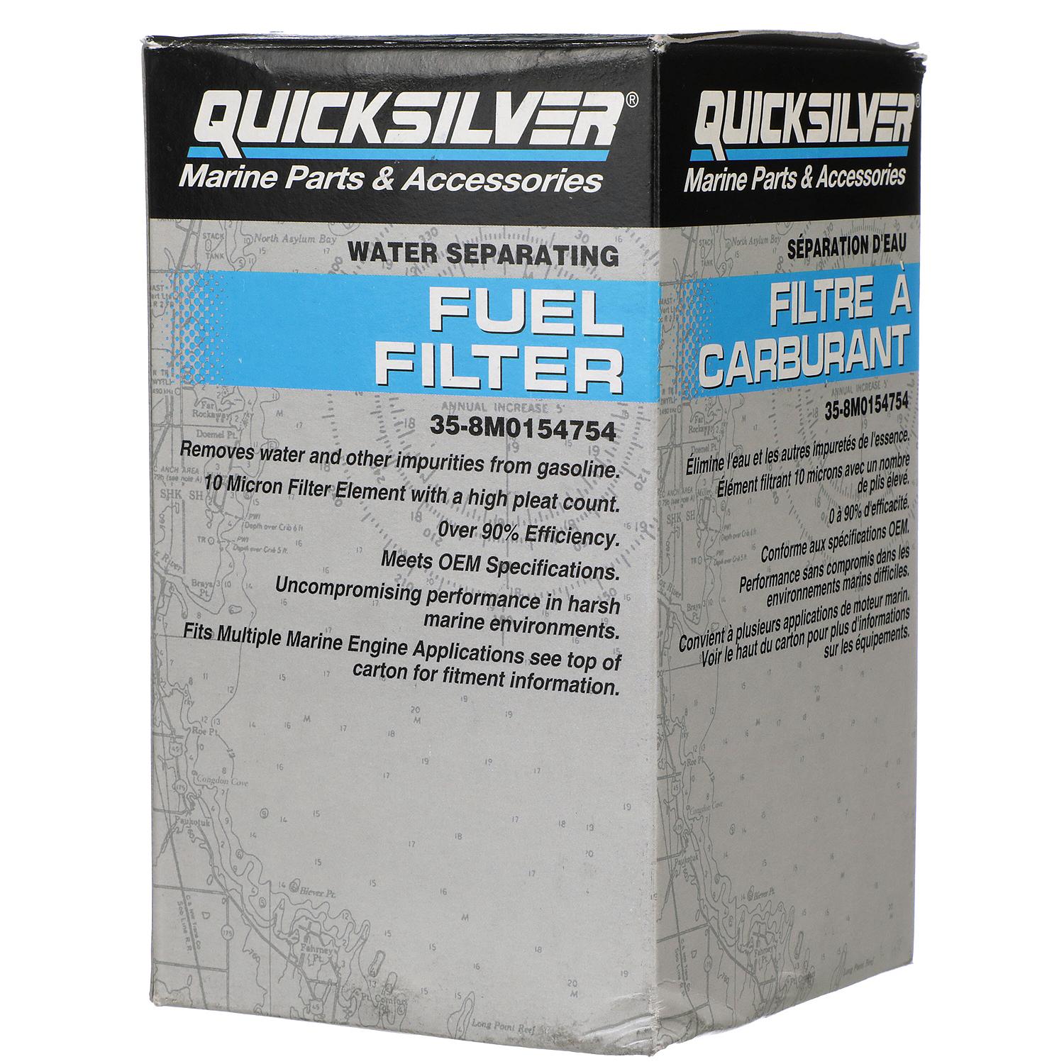 Quicksilver 8M0154754 10-micron water-separating fuel filter for high-horsepower Yamaha outboards Box