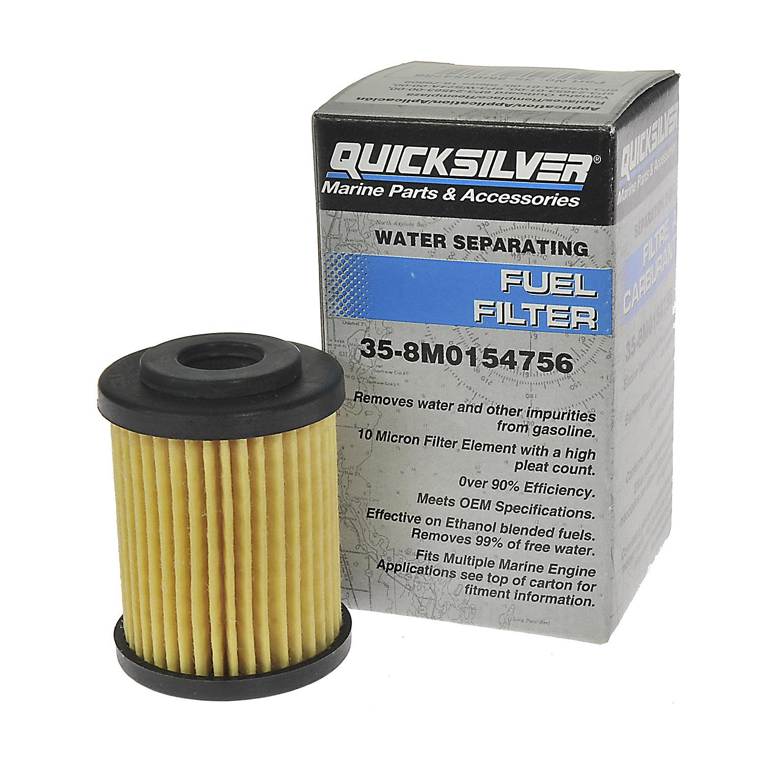 Quicksilver inline water separating fuel filter for Yamaha 125-425hp and Suzuki 200-350hp outboards 8M0154756 Filter and Box