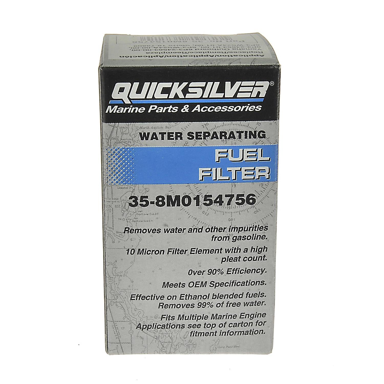Quicksilver inline water separating fuel filter for Yamaha 125-425hp and Suzuki 200-350hp outboards 8M0154756 Box