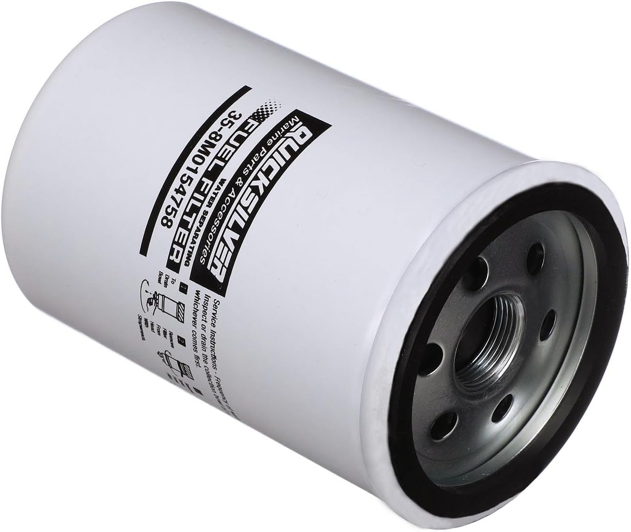 Quicksilver water separating fuel filter for Volvo Penta V6 and V8 marine engines 8M0154758 Angle
