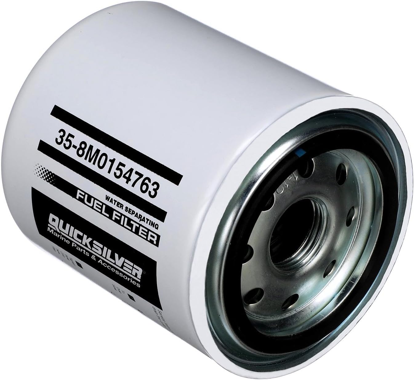 Quicksilver water separating fuel filter for select Johnson and Evinrude 250 and 300hp outboards 8M0154763  Angle