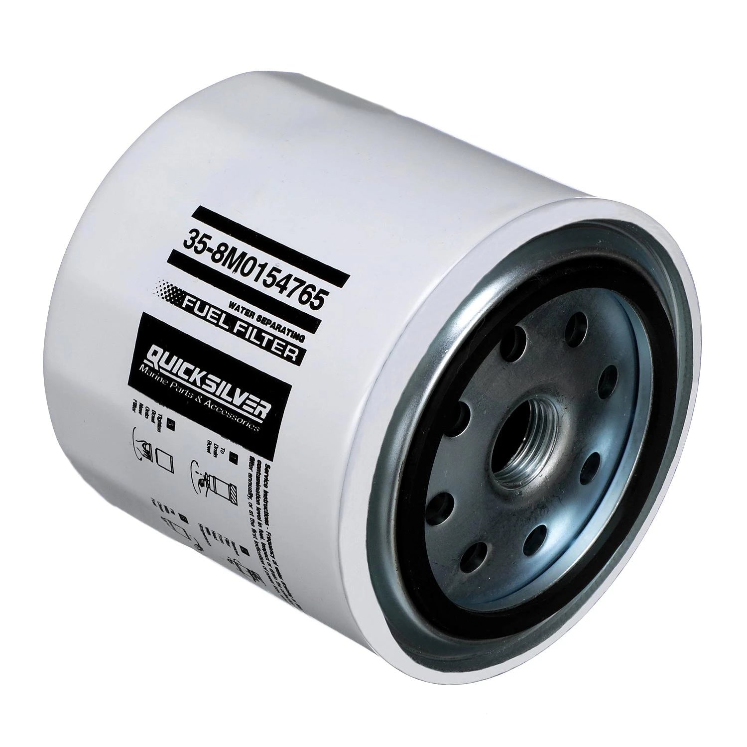 Quicksilver 8M0154765 20-micron water-separating fuel filter, short 93 mm canister, universal head fit for marine engines 115HP+ Bottom Angle
