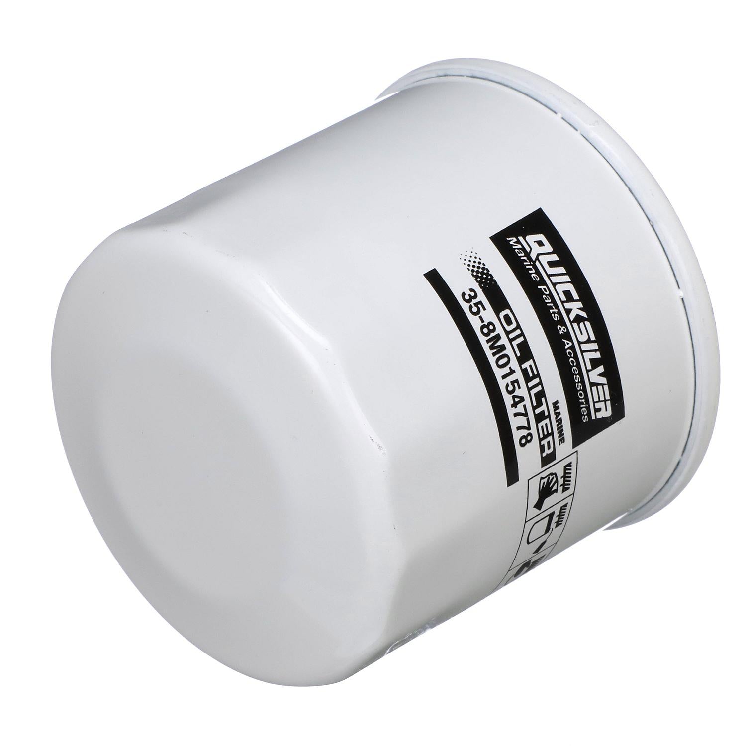 Quicksilver 8M0154778 20 micron oil filter for Honda BF8 to BF50 outboards top angle