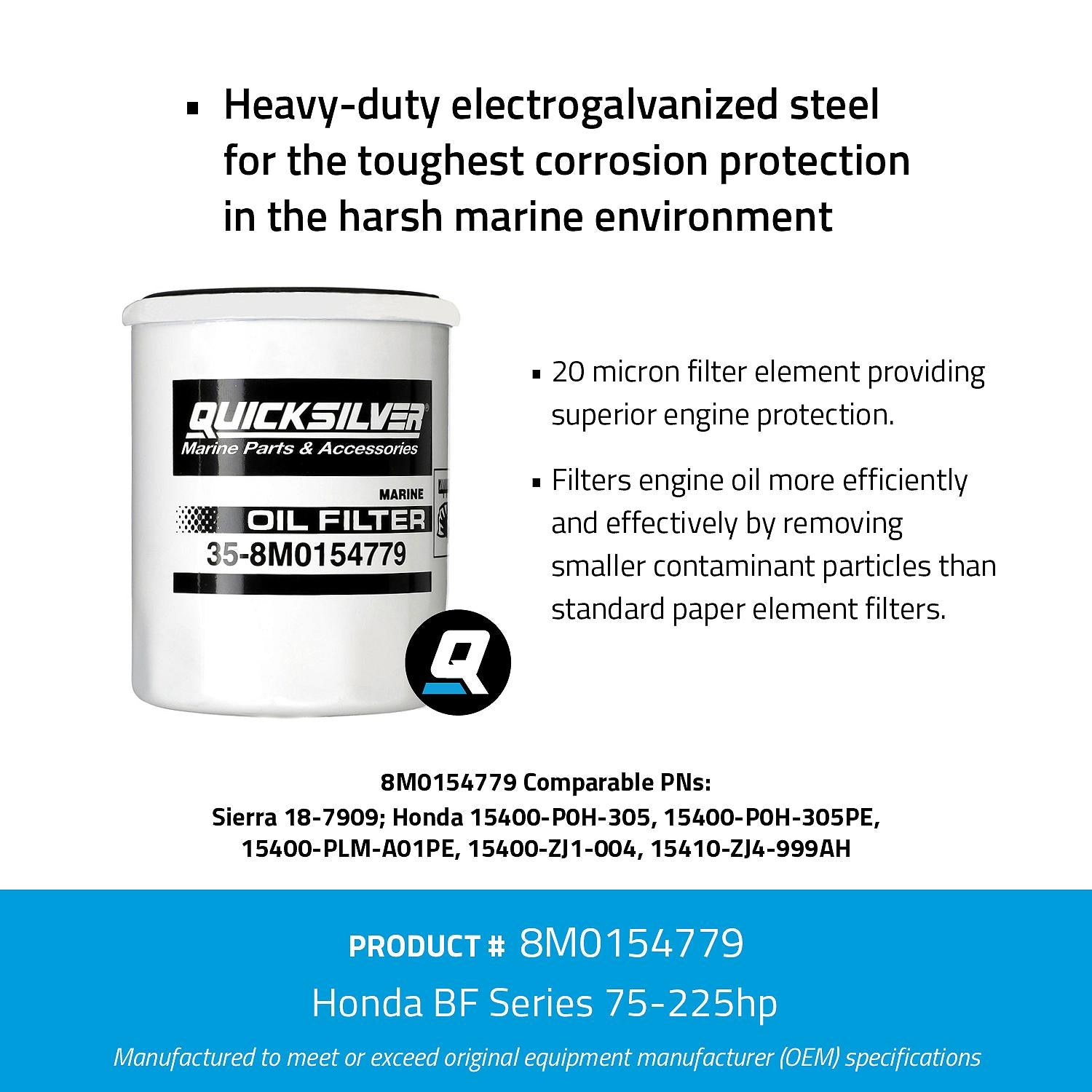 Quicksilver 8M0154779 20 micron oil filter for Honda BF Series 75-225HP outboards facts