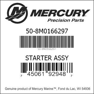 Mercury 8M0166297 starter assembly part number label