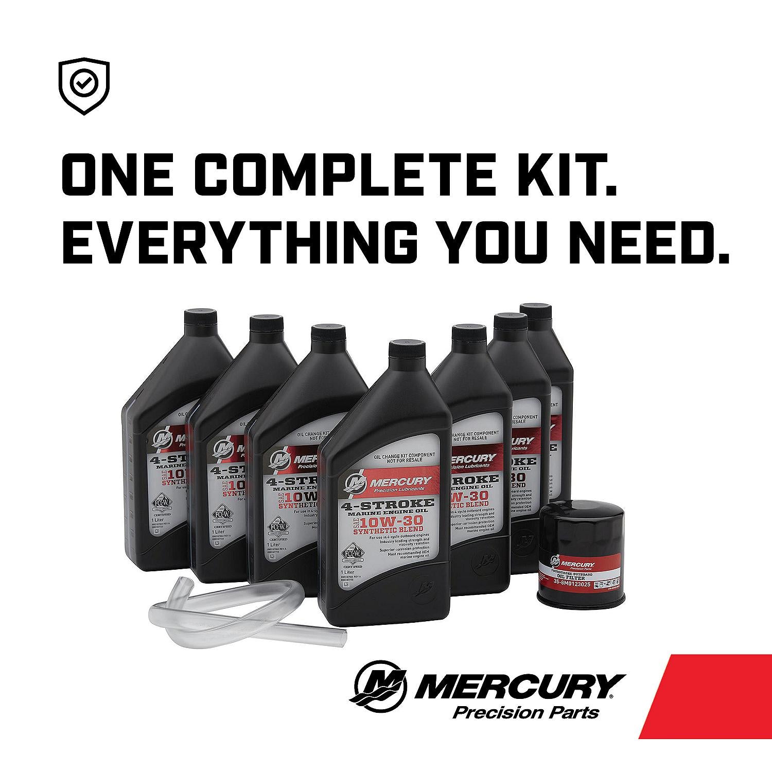 Mercury 10W-30 oil change kit for 3.4L V6 and 4.6L V8 175-300hp FourStroke outboards 8M0187621 Complete Kit
