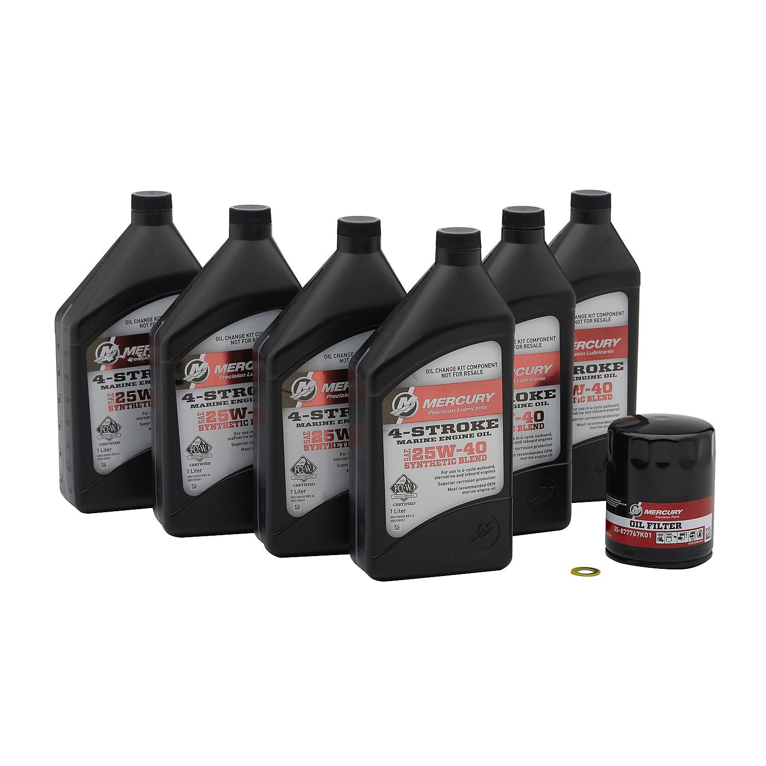 Mercury 8M0188358 25W-40 Oil Change Kit for L4 Verado 150–200 HP with Filter, Seal, and Instructions
