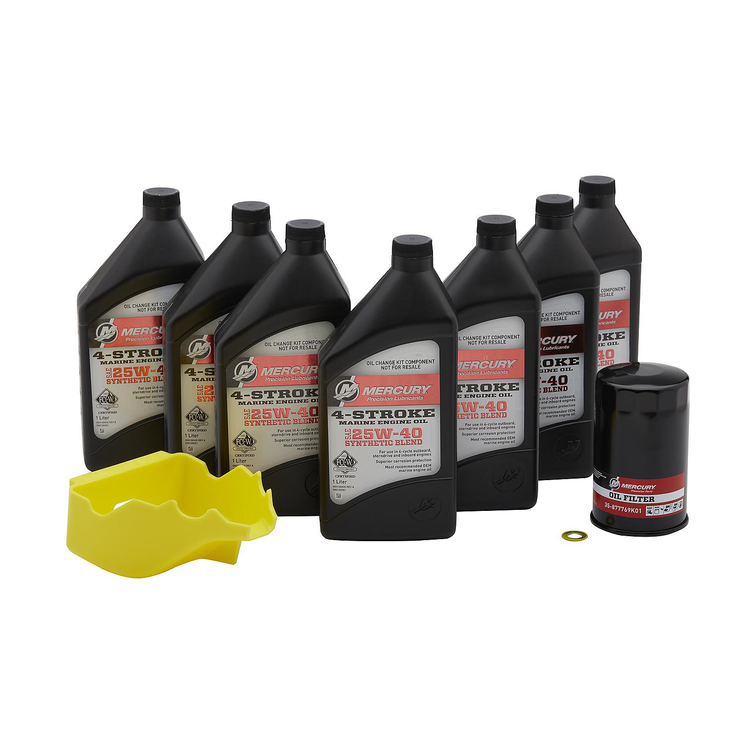 Mercury 8M0188359 25W-40 Oil Change Kit for L6 Verado 200–400 HP with Filter, Seal, Drip Tray, and Instructions
