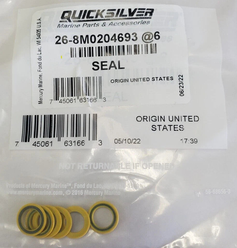 8M0204693  Quicksilver Gearcase Drain Seal 6 Pack in Bag