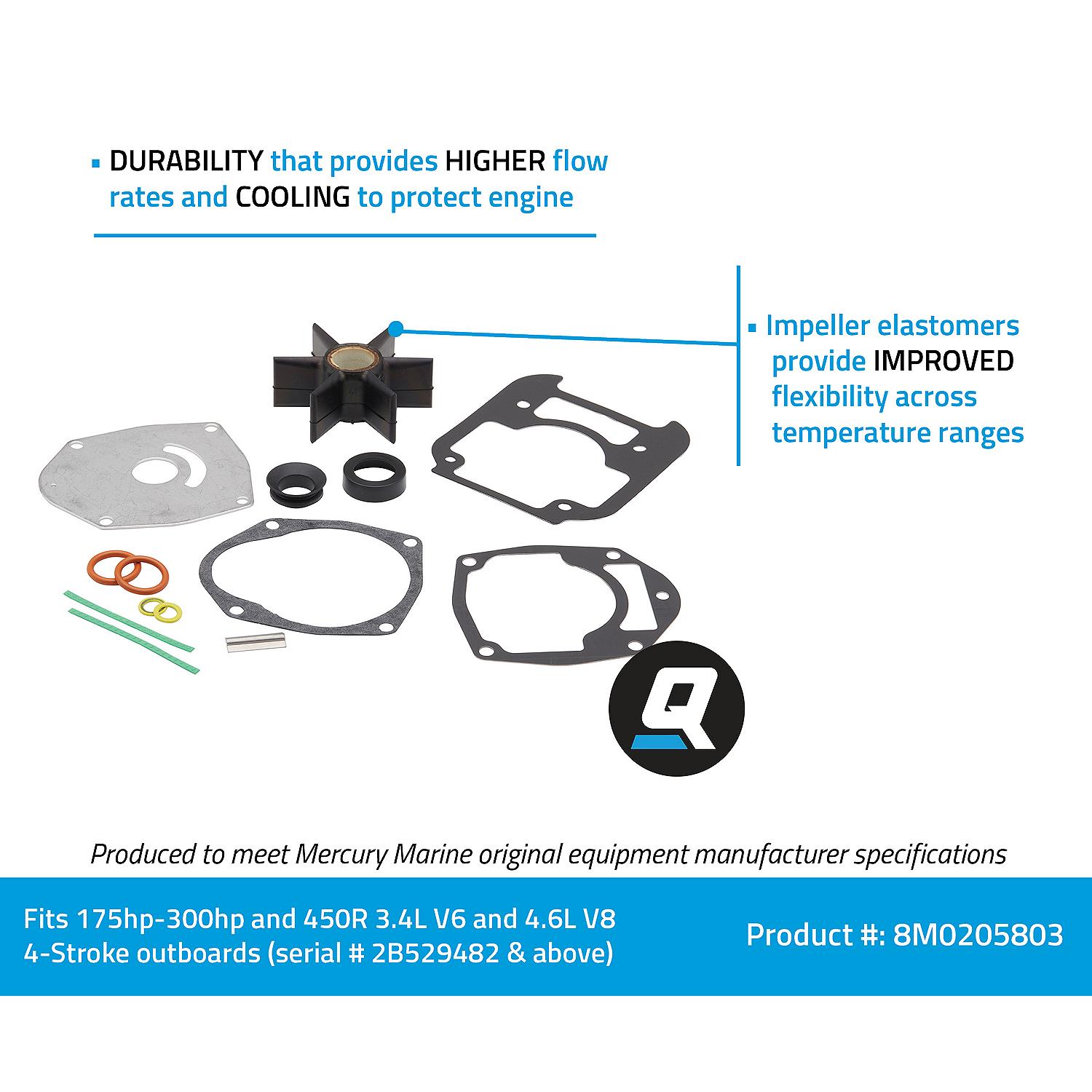 Quicksilver 8M0205803 Water Pump Repair Kit 175-300 HP Facts