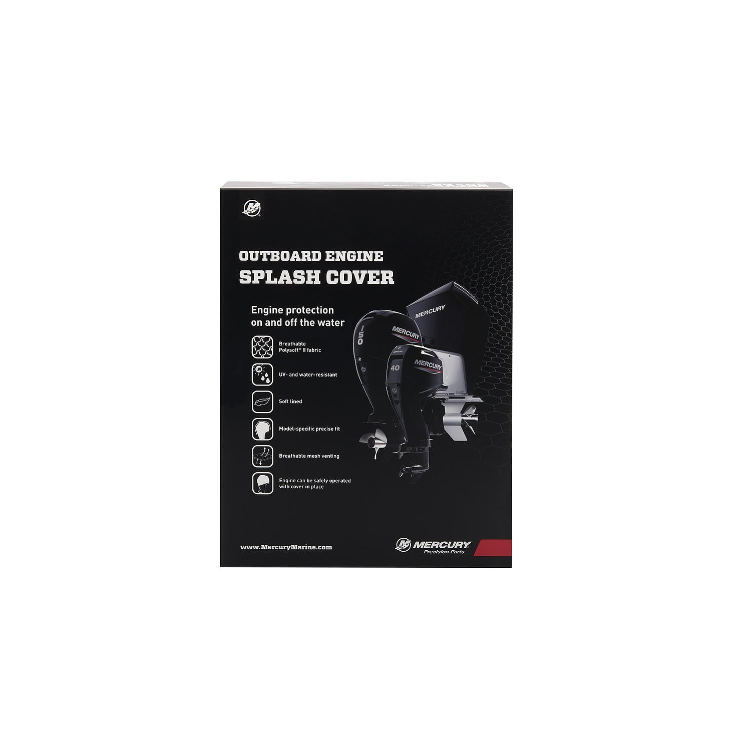 Mercury 8M0228535 black vented splash cover for 4.6L V8 250hp Pro XS outboard Box