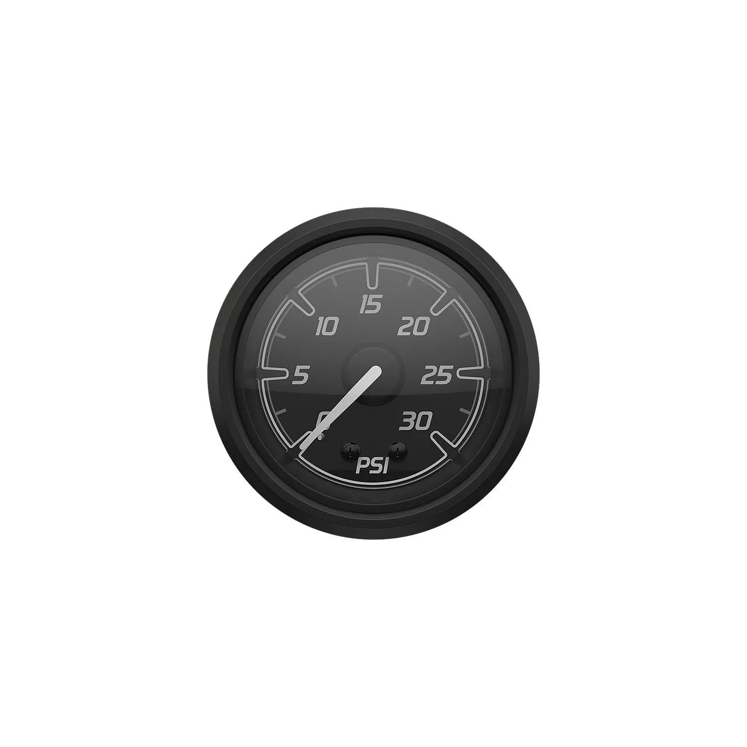 Mercury Sport Black/Black 2-inch water pressure gauge, 0–30 PSI, front view