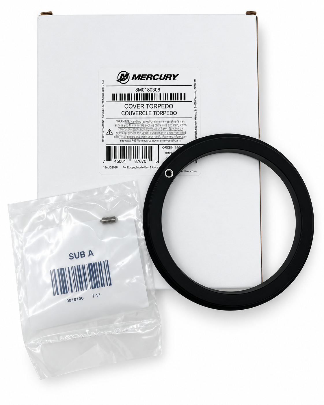 Mercury 8M0180306 Torpedo Cover for Outboard Gearcases cover with packaging 
