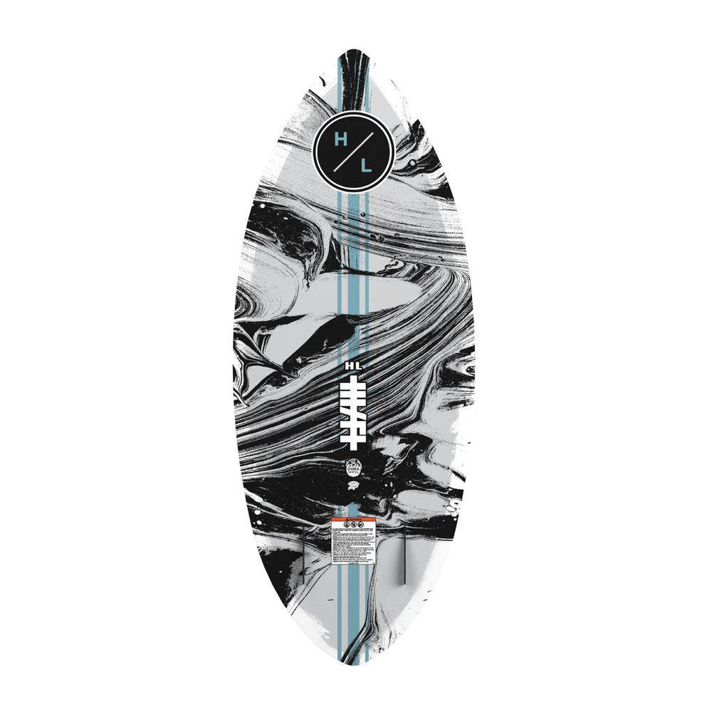 Hyperlite Hi-Fi Wakesurf Board with DuraShell construction, EPS core, flat tip and tail base, pin tail, EVA traction, and P-Wing fins base