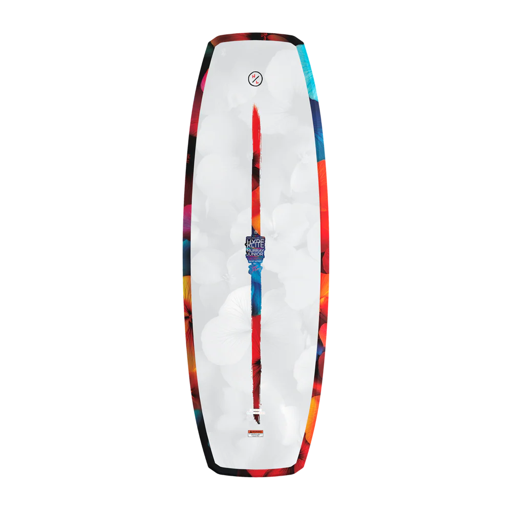 Hyperlite Murray Jr Girls Wakeboard kids board with Biolite 3 Core, Satin Flex, subtle 3-stage rocker, variable edge design, and P-Wing fins top