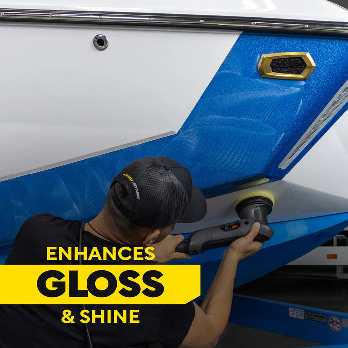 Meguiar's M4965 Marine/RV Fiberglass Restoration System featuring Oxidation Remover, High Gloss Polish, and Pure Wax enhances gloss
