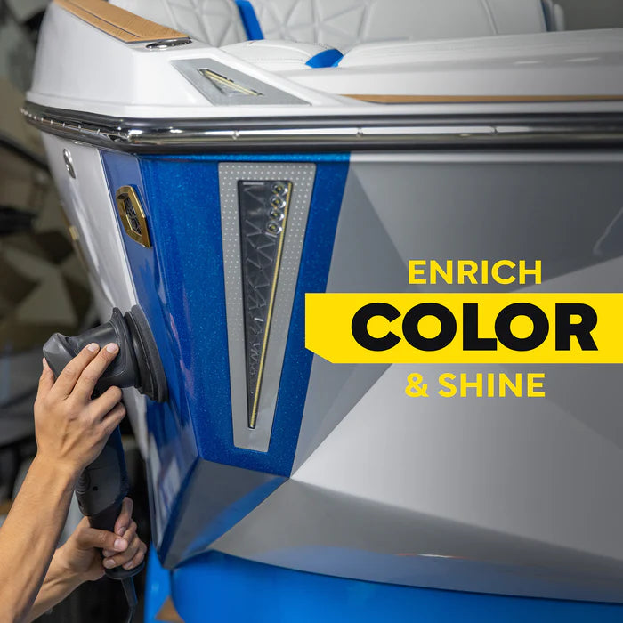 Meguiar's M6332 Flagship Premium Marine Wax 32oz bottle featuring high-gloss polymer protection for fiberglass and gel coats Enrich Color