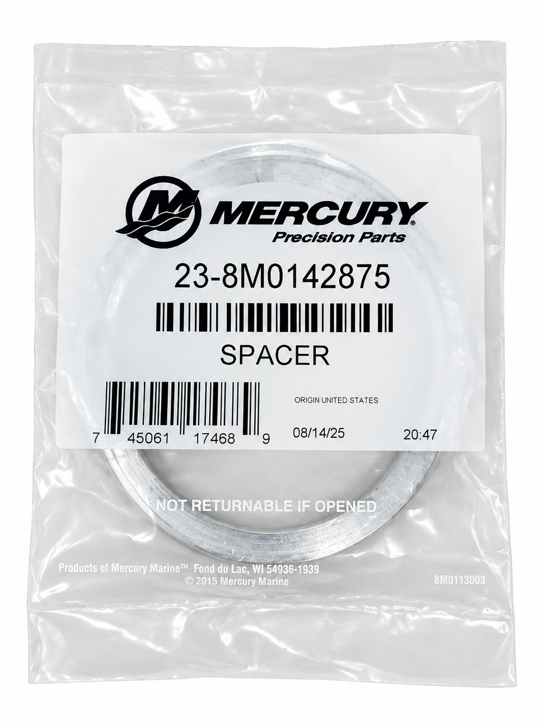 Mercury 8M0142875 Gearcase Spacer with packaging 