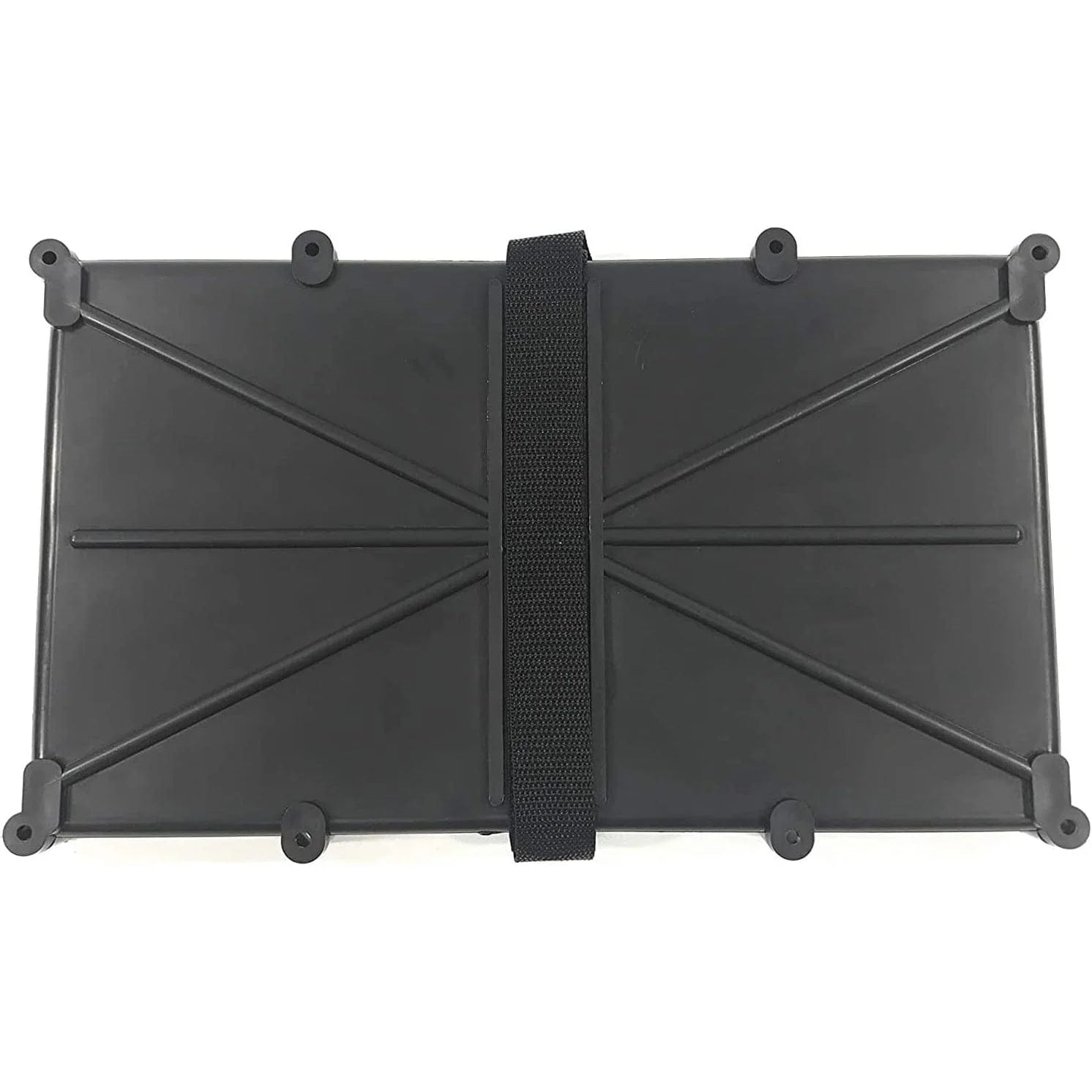 T-H Marine NBH-27P-DP narrow Series 27 marine battery holder tray with poly strap and recessed mounting wells bottom