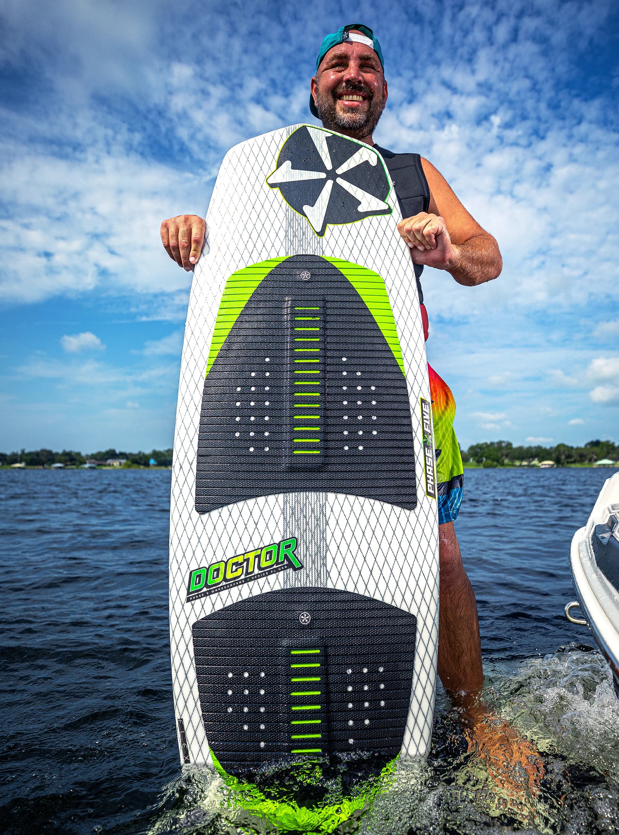 Phase Five Doctor surf-style wakesurf board Rider