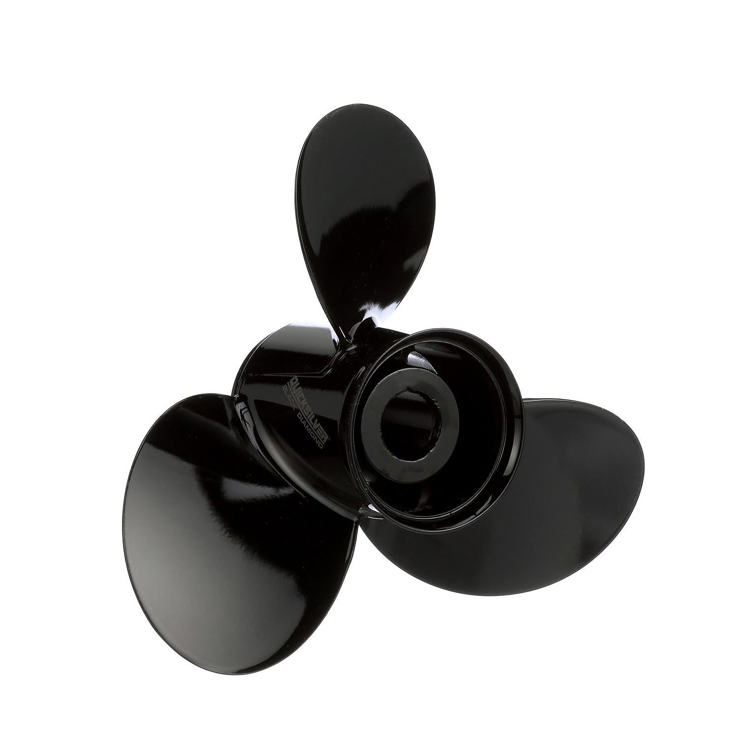 Quicksilver QA2208X Black Diamond aluminum right-hand propeller 13.75 x 15 pitch 3 blade for 85-140HP Evinrude Johnson V4 outboards Right Angle