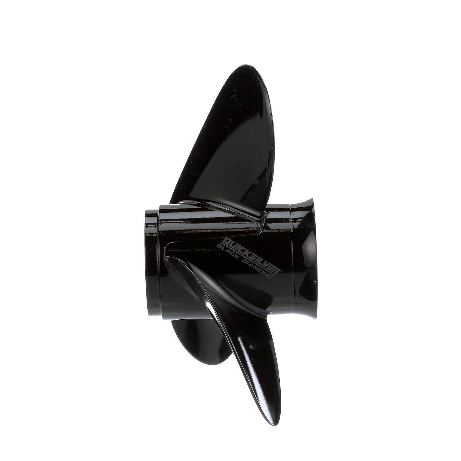 Quicksilver QA2208X Black Diamond aluminum right-hand propeller 13.75 x 15 pitch 3 blade for 85-140HP Evinrude Johnson V4 outboards Side