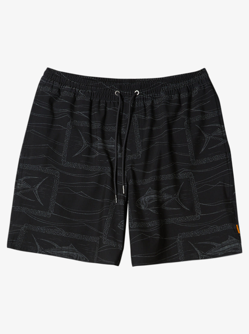 Quiksilver Waterman Reef Point Volley 17" Elastic Waist Shorts- Reef Point Black