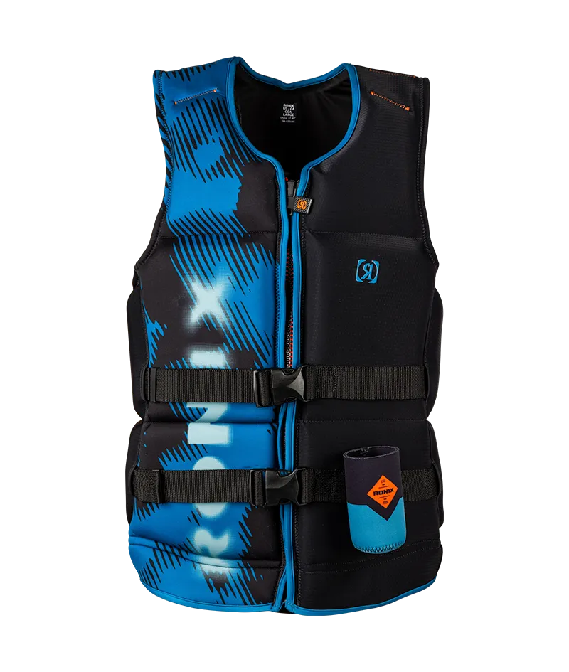 Ronix Atomik Capella 3.0 L70 US/CA CGA life vest in Black/Slate Blue with cylindrical wraparound fit