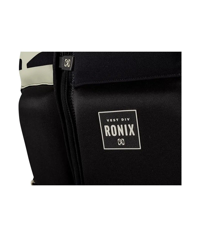 Ronix High Life Capella 3.0 L70 US/CA CGA life vest in Black/Sand with cylindrical wraparound fit Ronix Logo