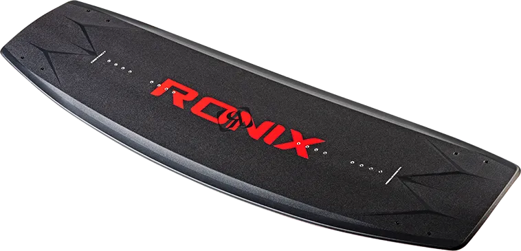 Ronix District Modello Core wakeboard in Metallic/Red with hybrid rocker for versatile boat riding Top Angle