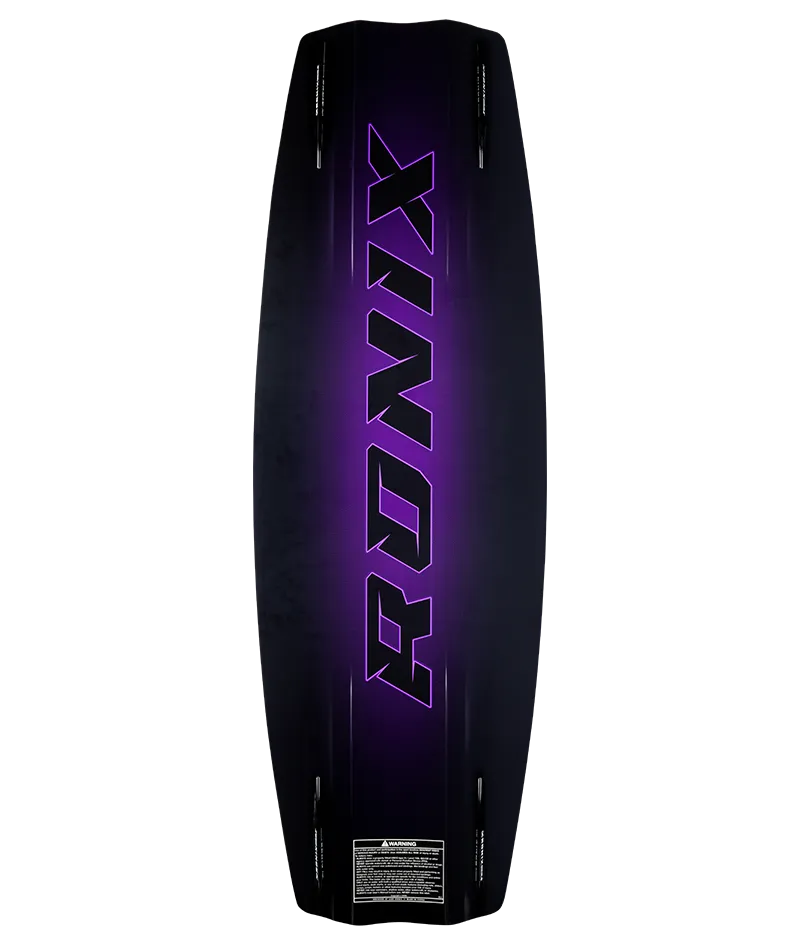Ronix One Blackout Technology 3-stage wakeboard in Midnight/Purple with explosive vertical rocker and wider outline Bottom