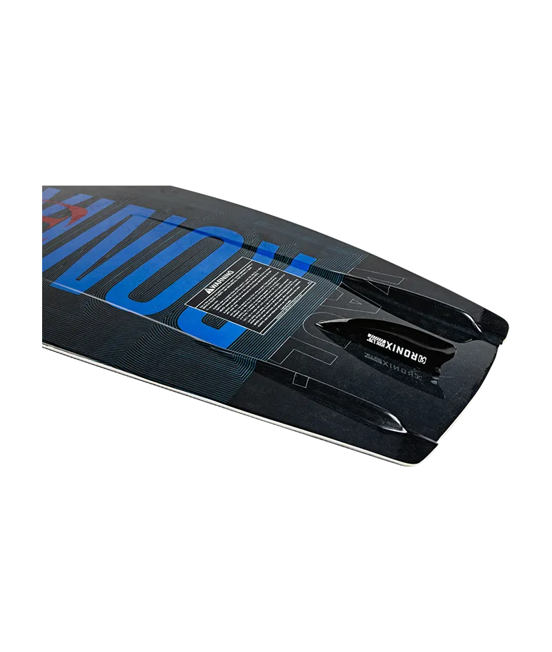 Ronix Vault Modello Core wakeboard in Black/Blue/Flash with 3-stage rocker for entry level and intermediate riders Fins