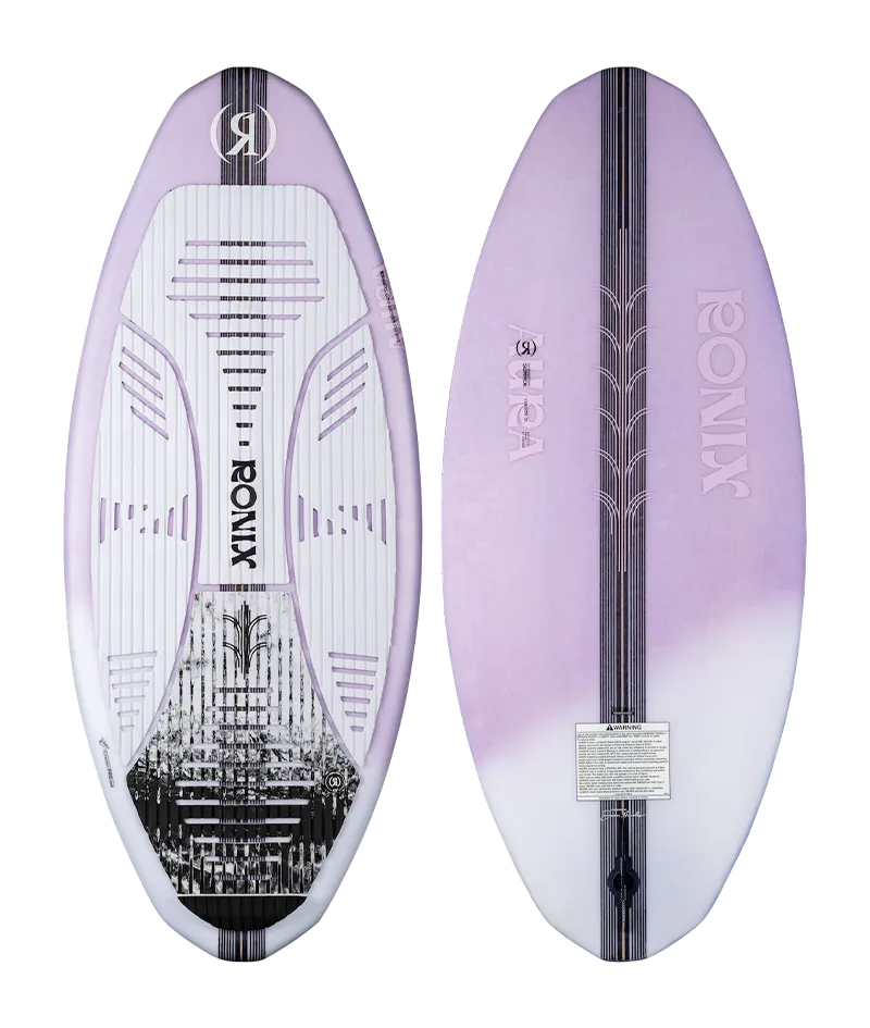 Ronix Aura women's Flyweight skimmer wakesurf board in Lavender Carbon with lightweight responsive skim design