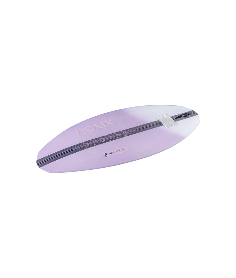 Ronix Aura women's Flyweight skimmer wakesurf board in Lavender Carbon with lightweight responsive skim design Bottom Angle