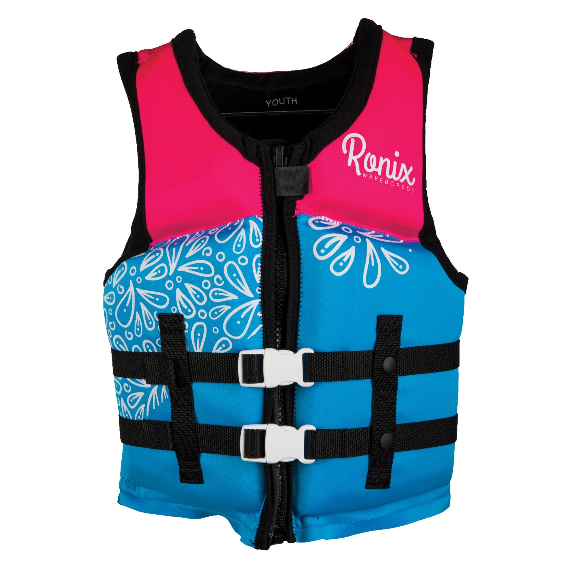Ronix August Girl’s CGA Life Vest, Sky Blue/Pink/Purple — Youth 50–90 lb