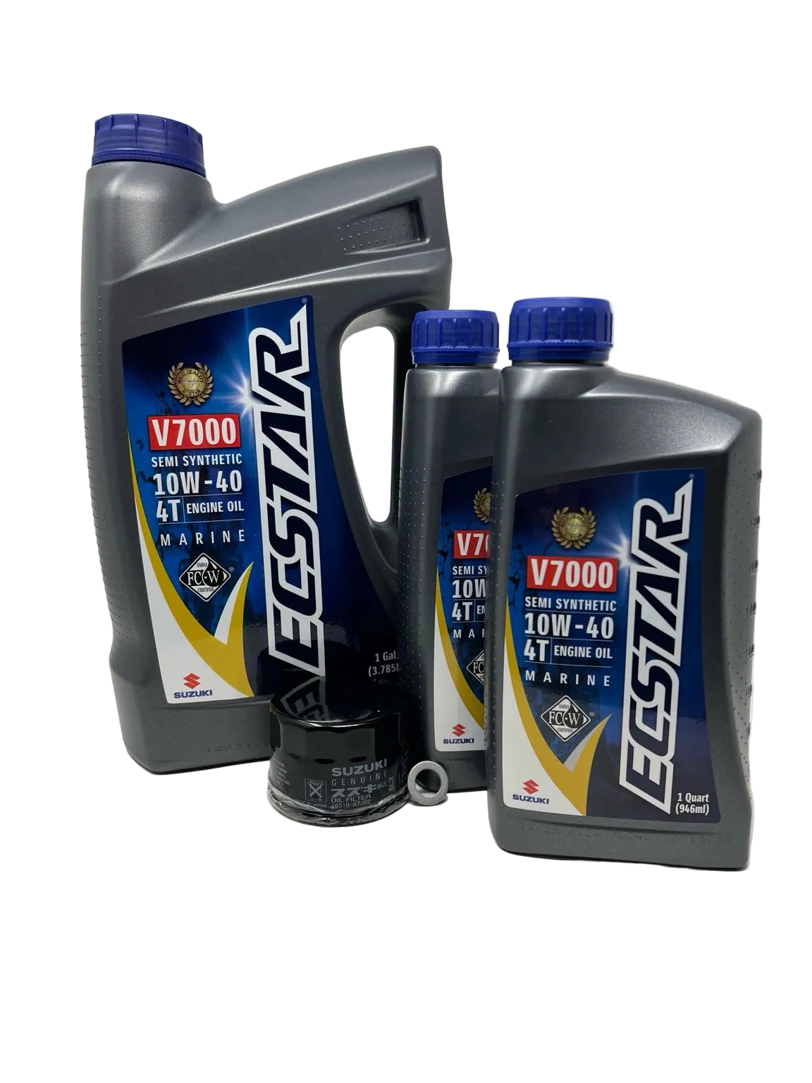 Suzuki DF60 DF70 OEM oil change kit with ECSTAR V7000 10W-40 oil filter and drain plug gasket