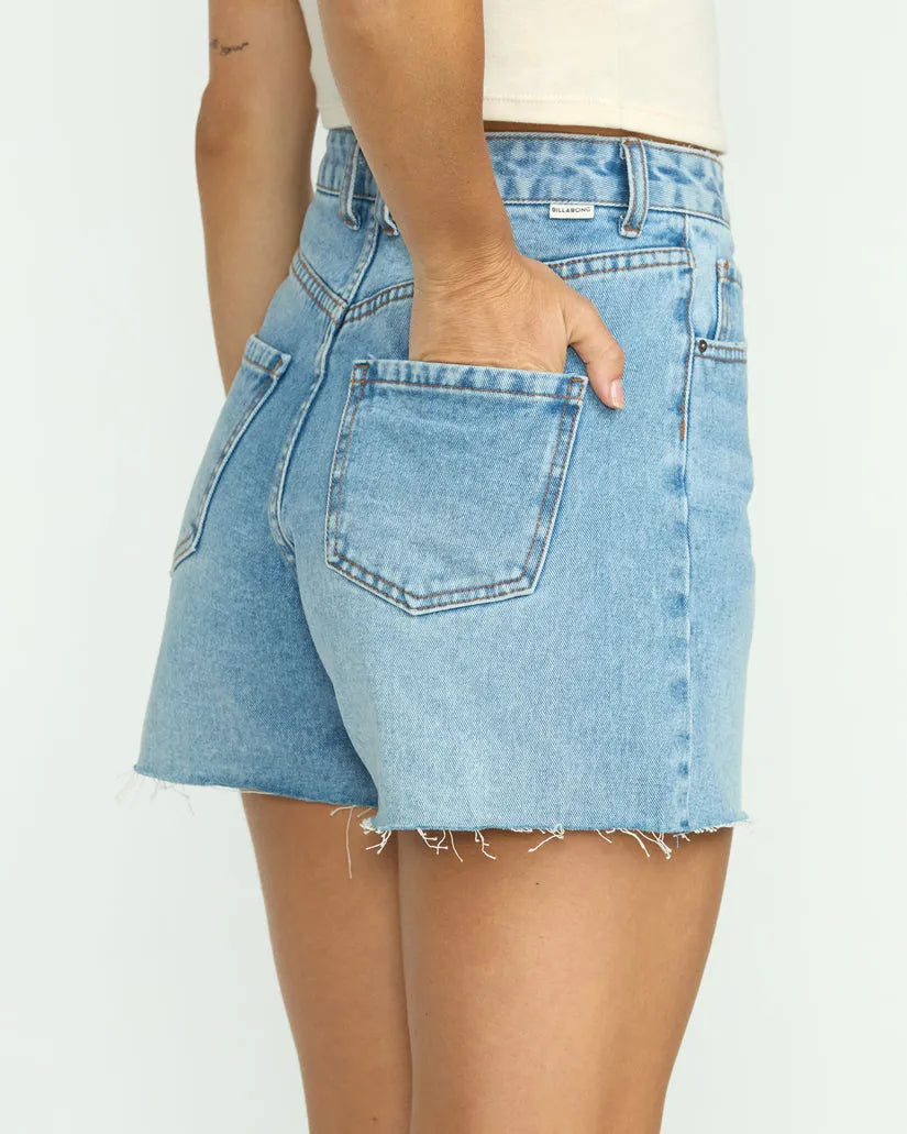Billabong Riley women’s cut-off denim walk shorts in Faded Indigo Denim back